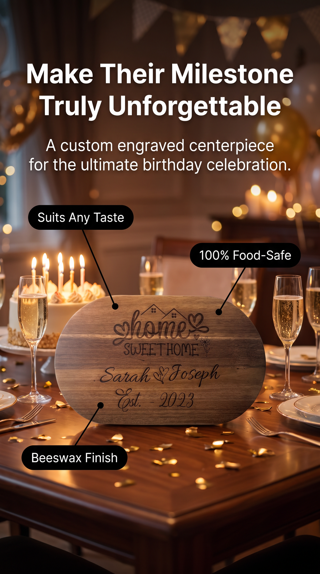 Keepsake Gift for Birthdays - Personalised Oval Acacia Charcuterie Board