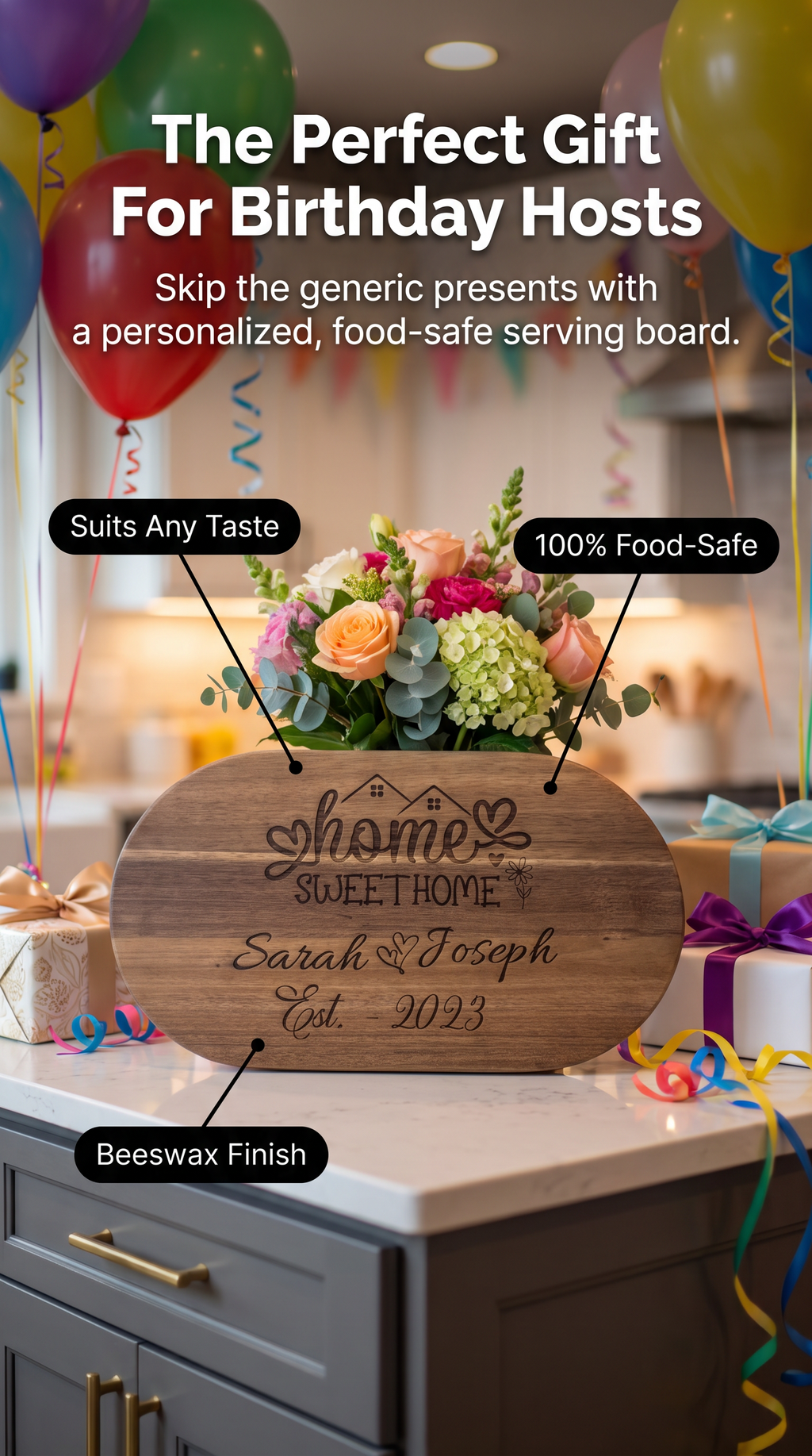 Keepsake Gift for Birthdays - Personalised Oval Acacia Charcuterie Board