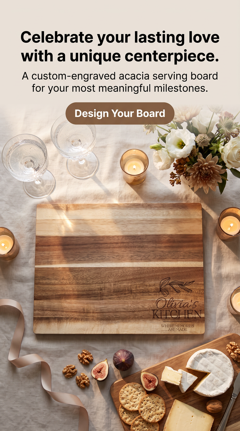 Personalised Medium Rectangular Acacia Charcuterie Board – Anniversary Keepsake Gift
