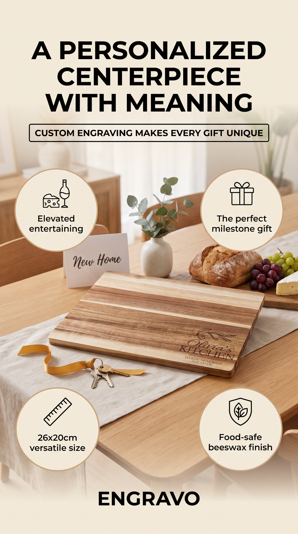 Personalised Medium Rectangular Acacia Charcuterie Board – Housewarming Gift
