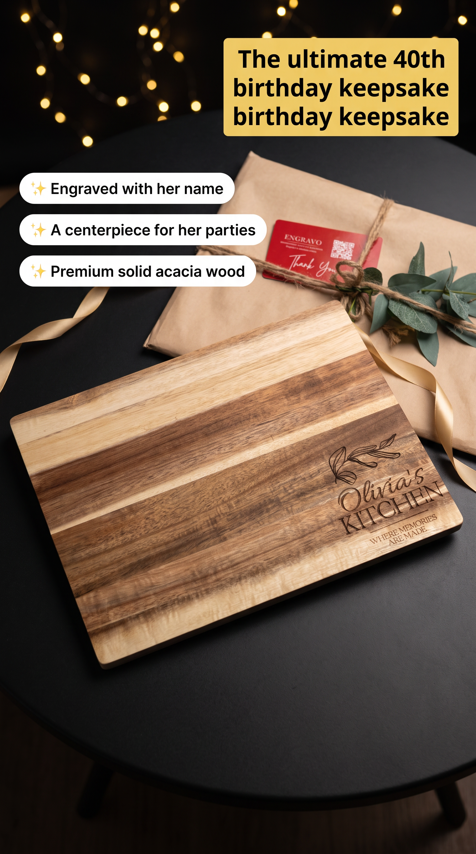 Personalised Medium Rectangular Acacia Charcuterie Board – Milestone Birthday Gift