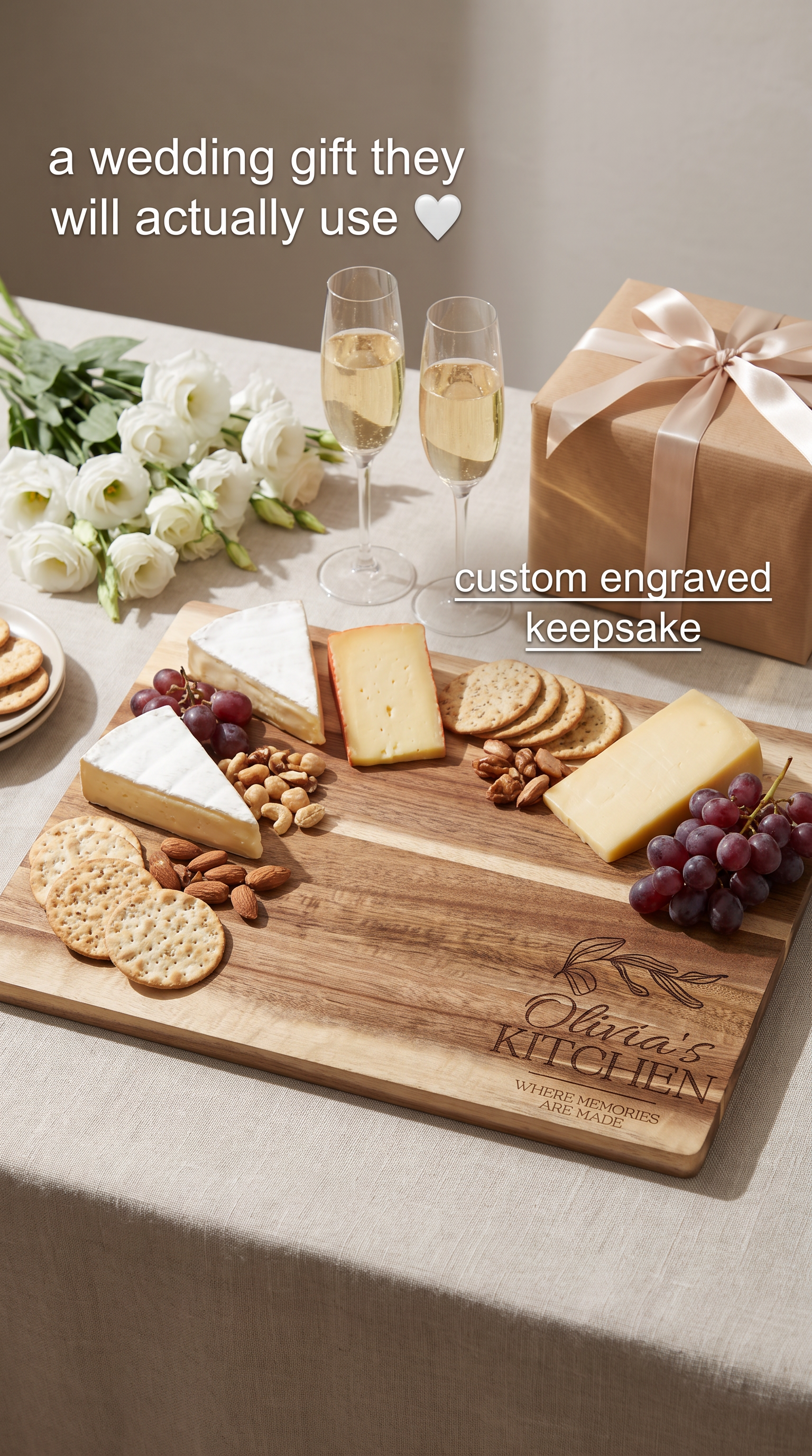 Personalised Medium Rectangular Acacia Charcuterie Board – Wedding Gift for Newlyweds