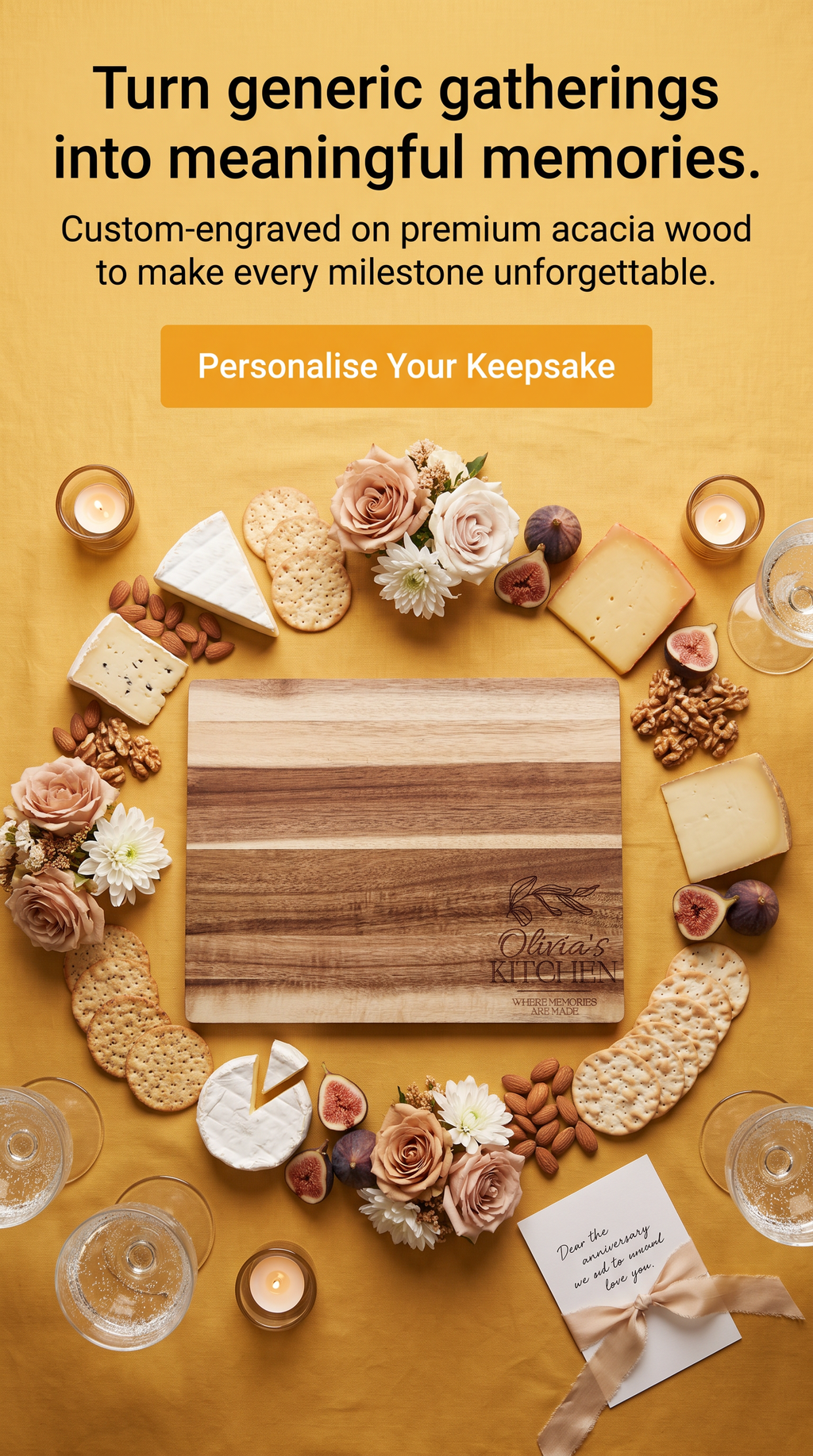 Personalised Medium Rectangular Acacia Charcuterie Board – Anniversary Keepsake Gift
