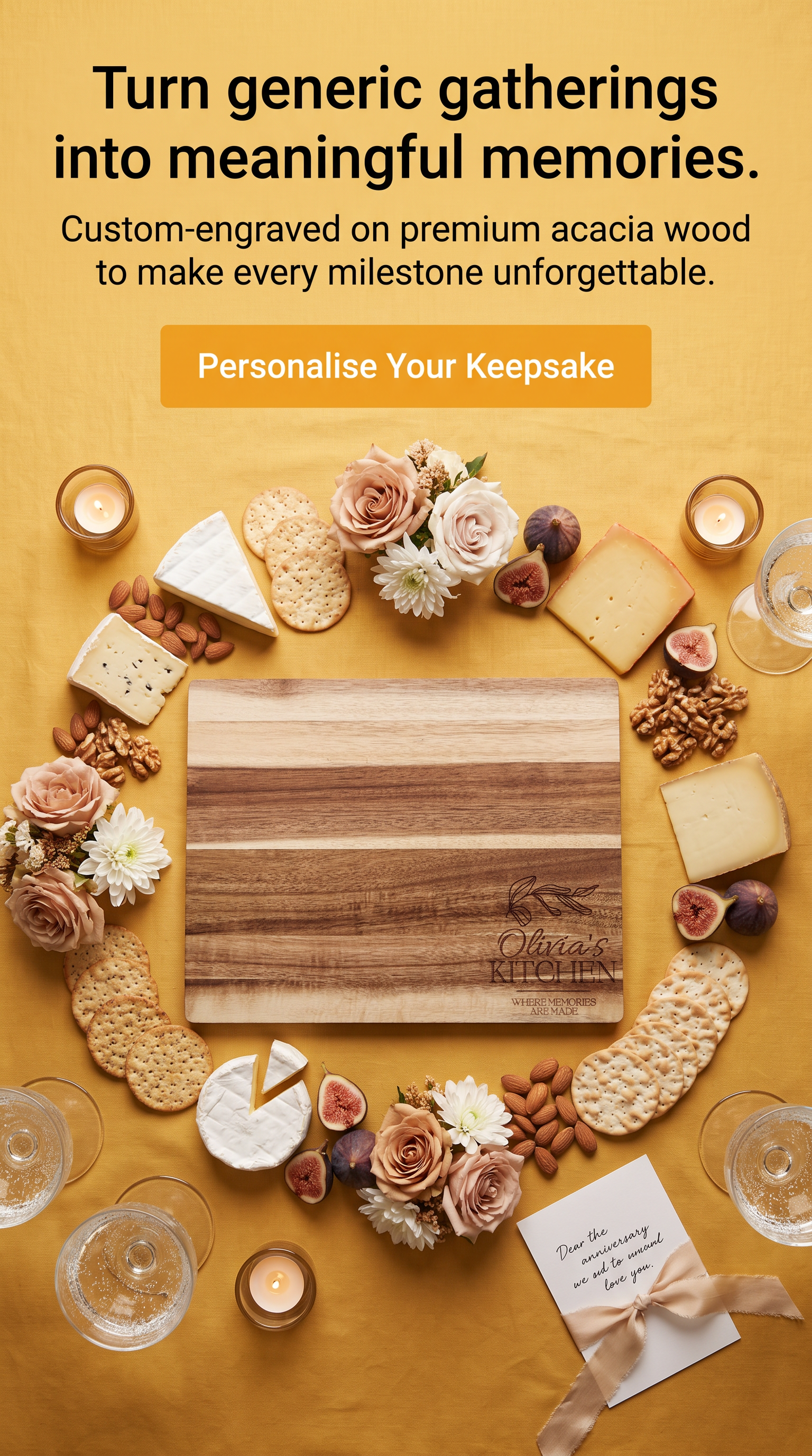 Personalised Medium Rectangular Acacia Charcuterie Board – Anniversary Keepsake Gift