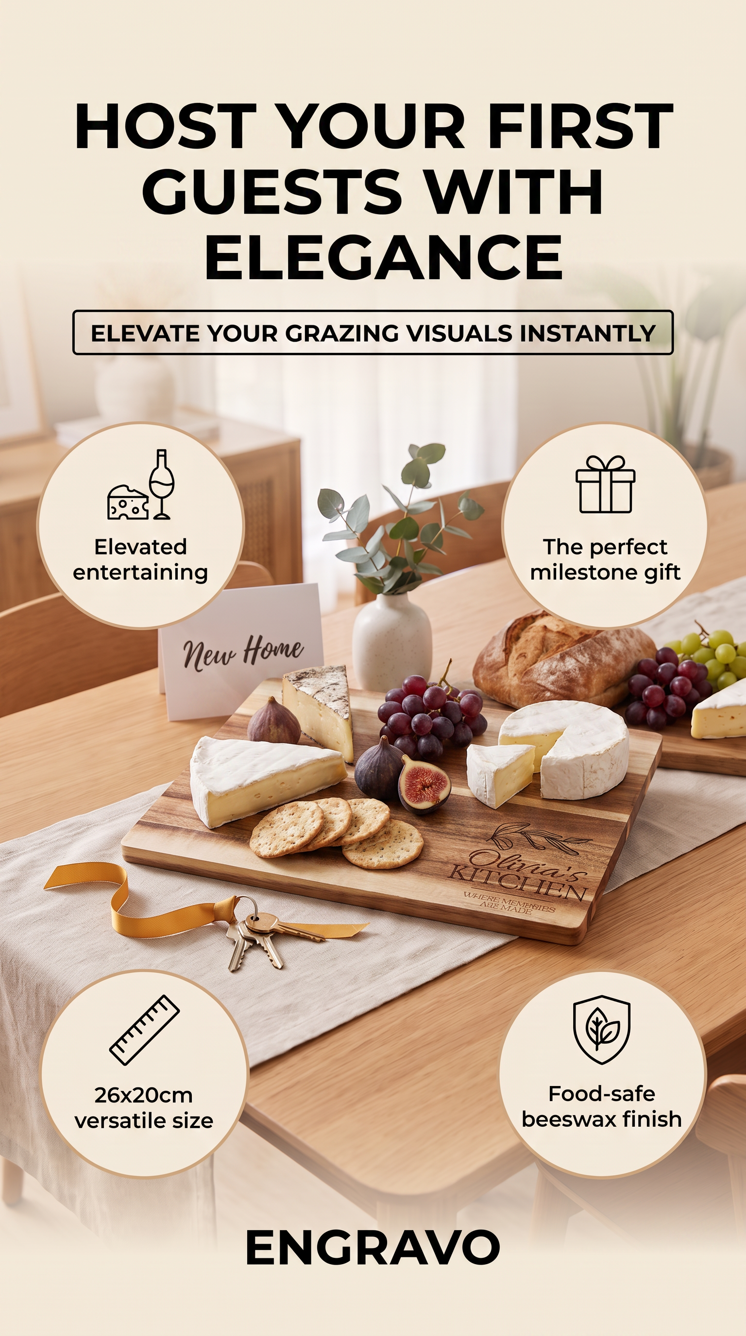 Personalised Medium Rectangular Acacia Charcuterie Board – Housewarming Gift