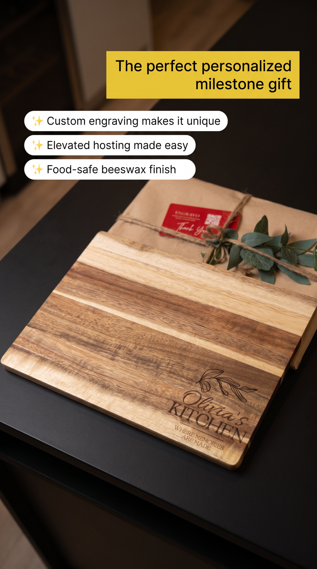 Personalised Medium Rectangular Acacia Charcuterie Board – Milestone Birthday Gift