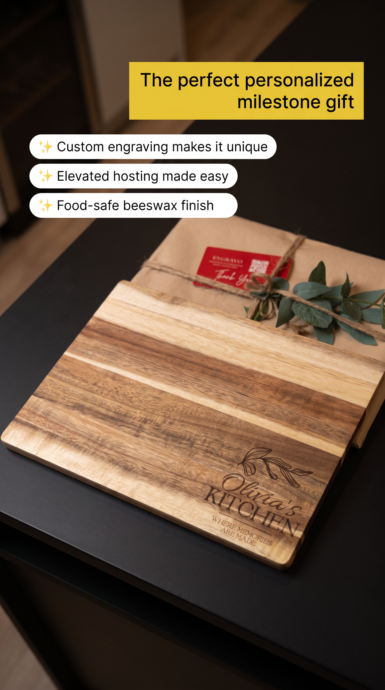 Personalised Medium Rectangular Acacia Charcuterie Board – Milestone Birthday Gift
