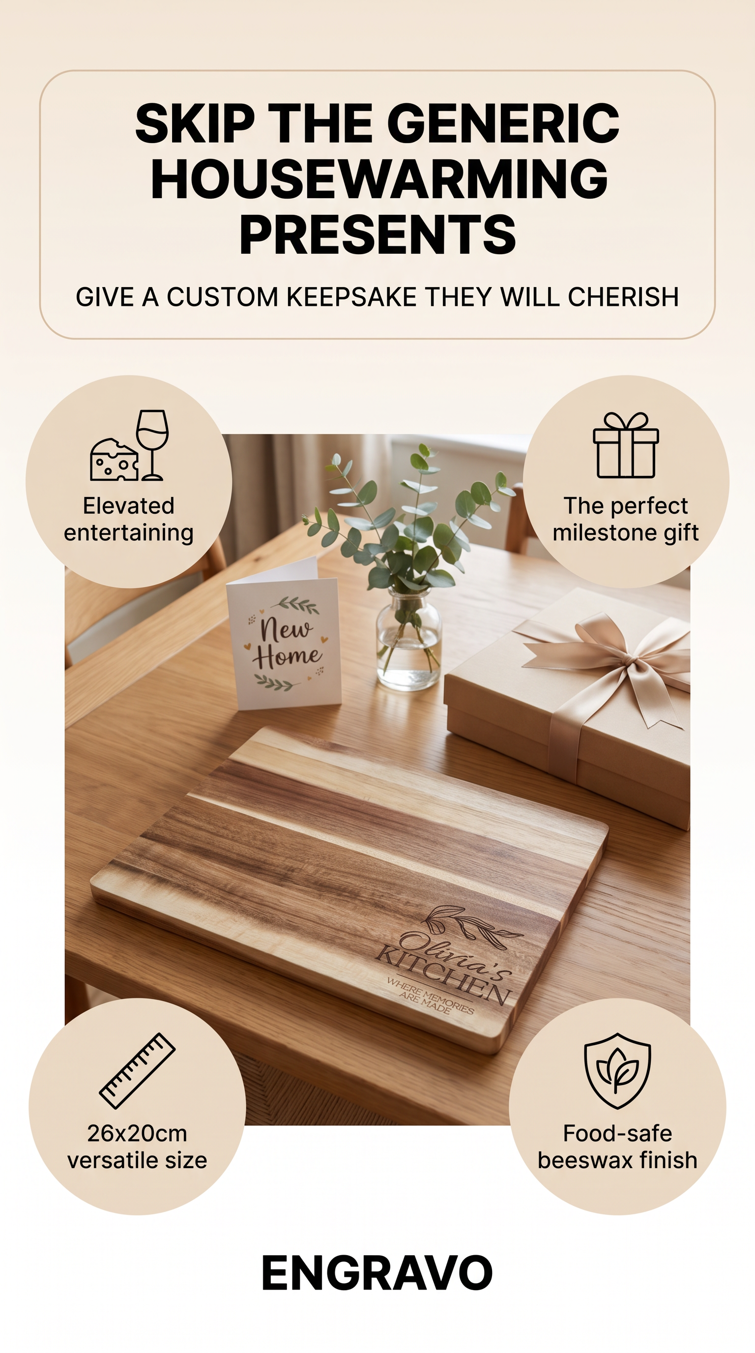 Personalised Medium Rectangular Acacia Charcuterie Board – Housewarming Gift