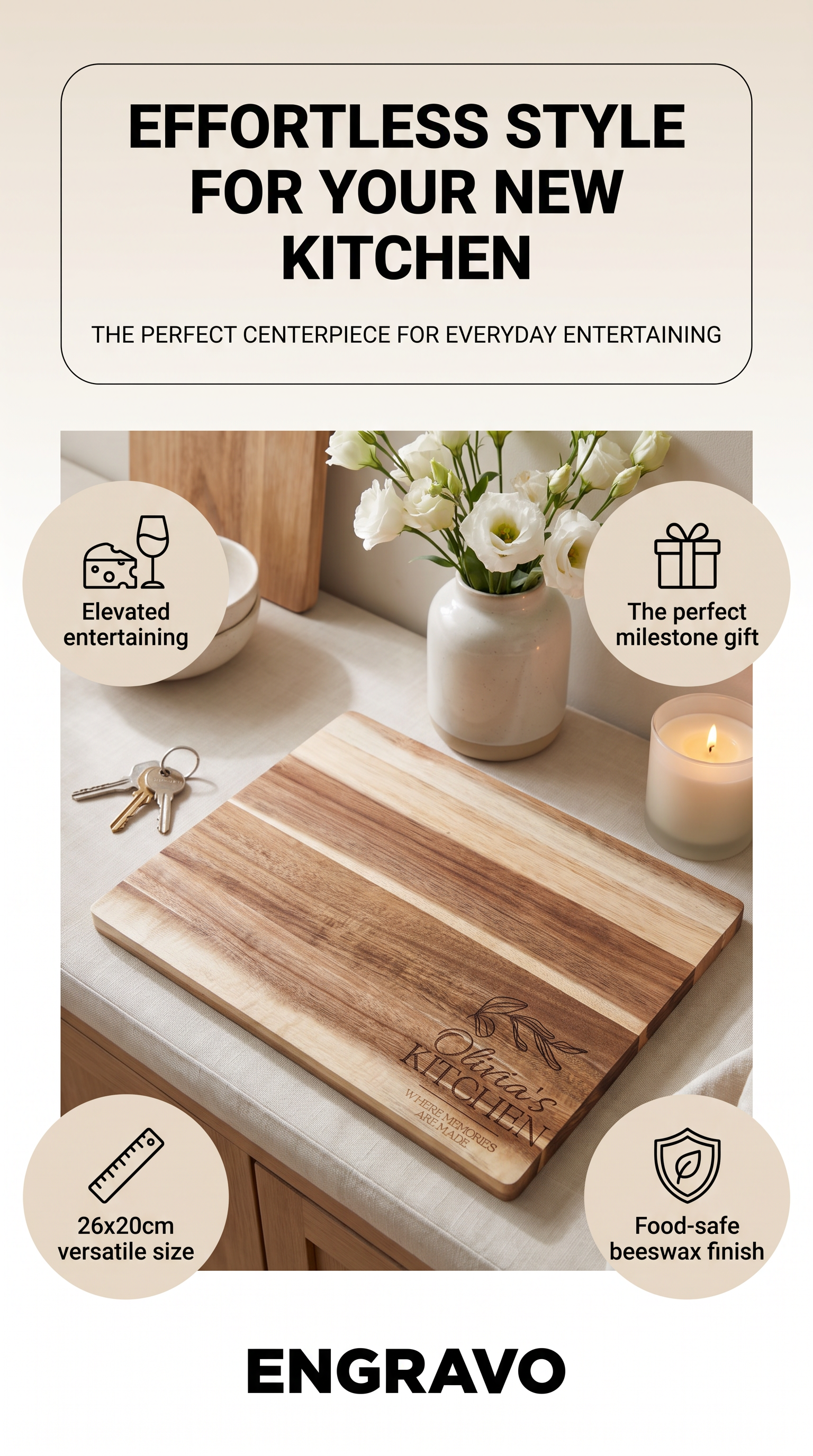 Personalised Medium Rectangular Acacia Charcuterie Board – Housewarming Gift