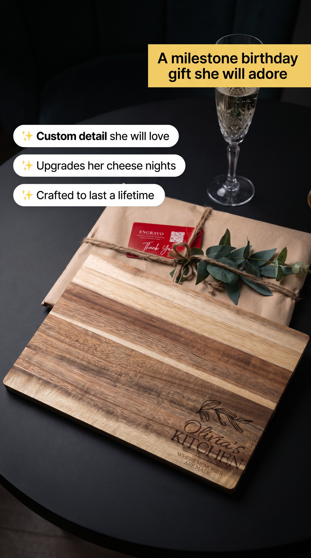 Personalised Medium Rectangular Acacia Charcuterie Board – Milestone Birthday Gift