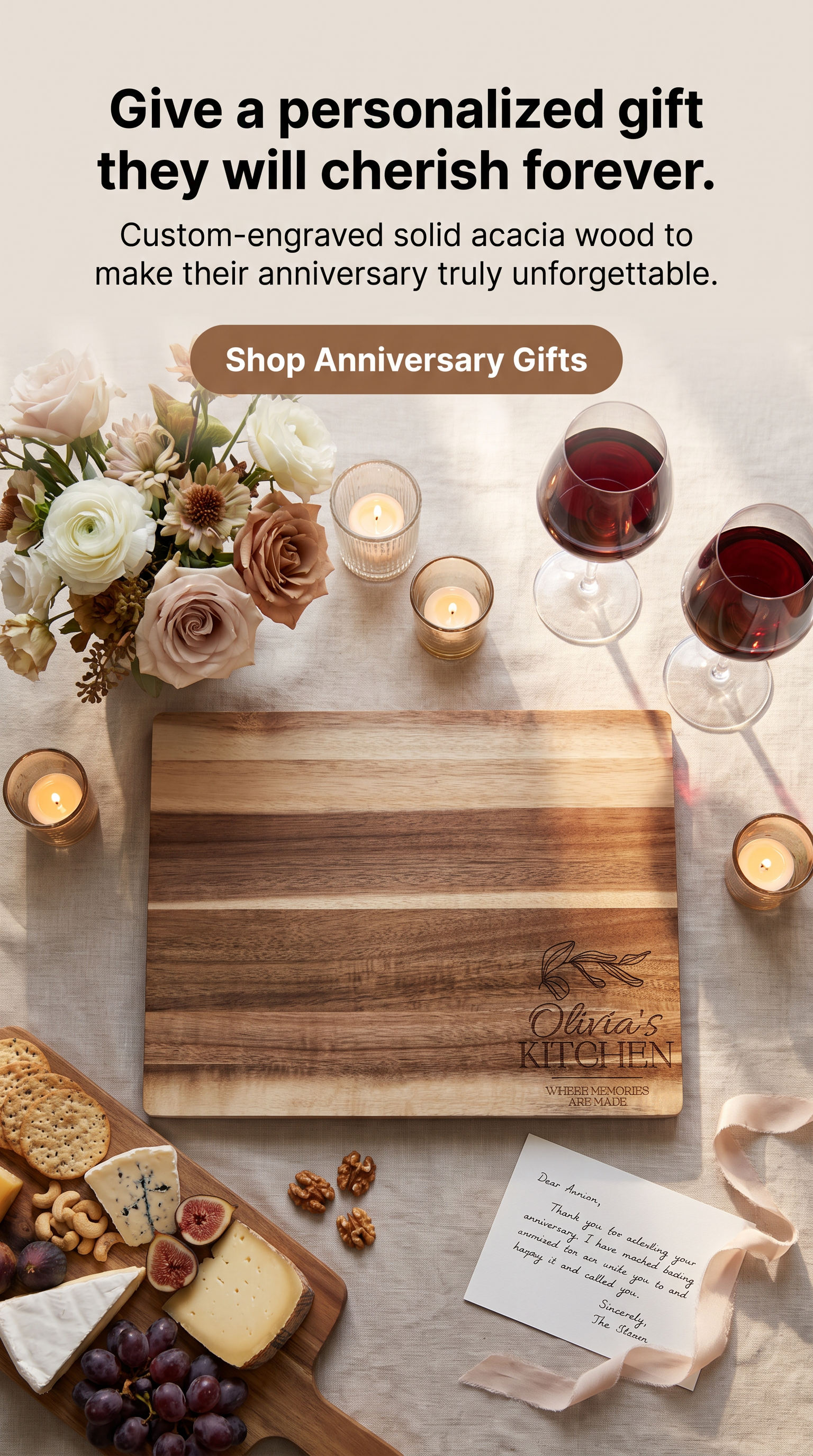 Personalised Medium Rectangular Acacia Charcuterie Board – Anniversary Keepsake Gift