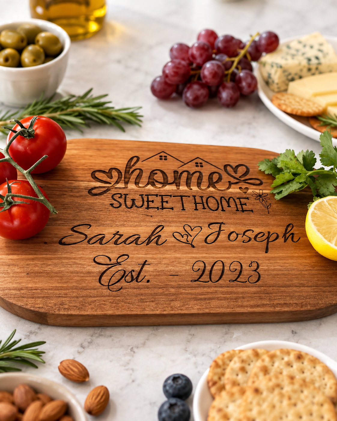 Anniversary Celebration Gift - Personalised Charcuterie board in Oval Shape
